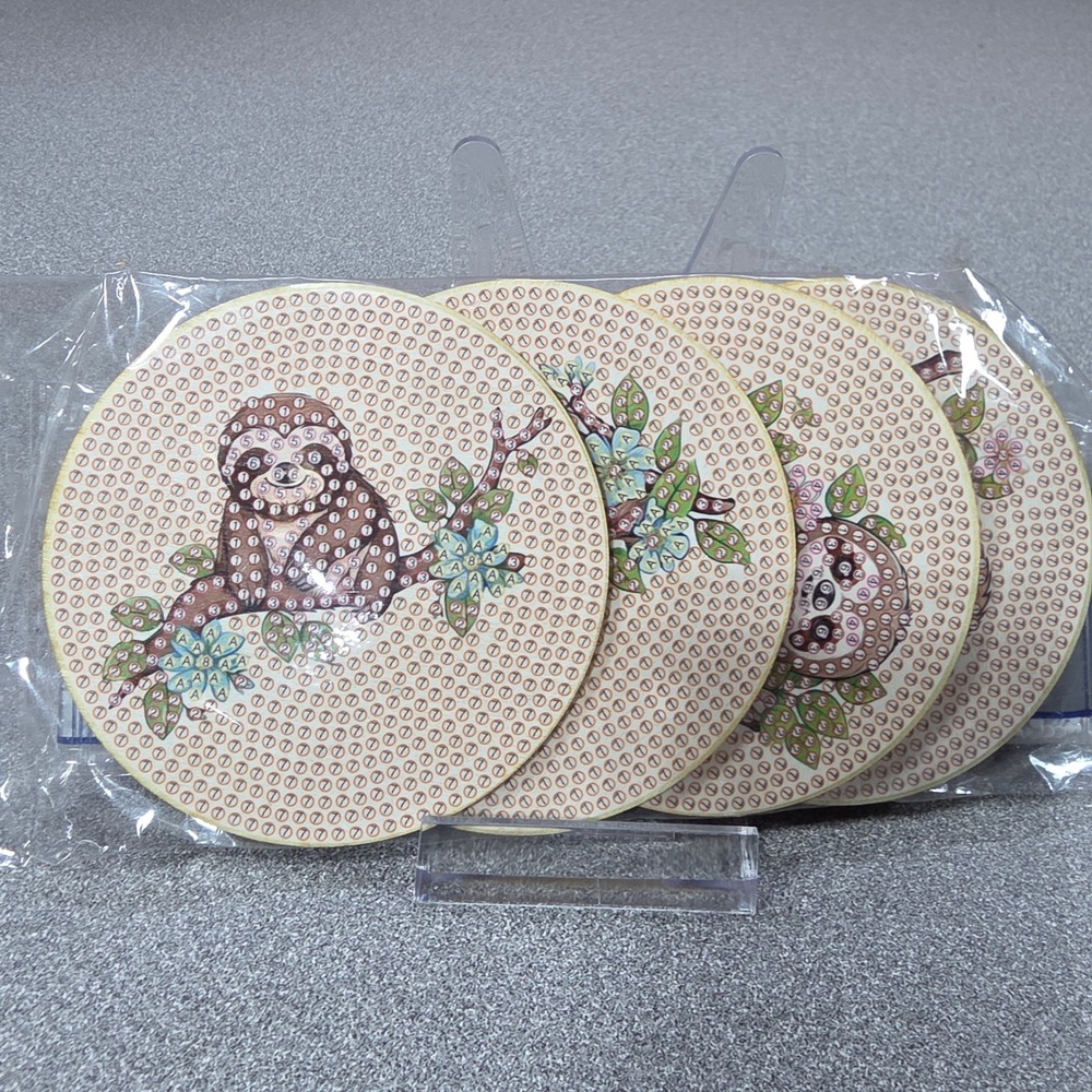 Diamond art Slaoth Coaster Kit 10cm Tan New Sloth DIY 4pc Set